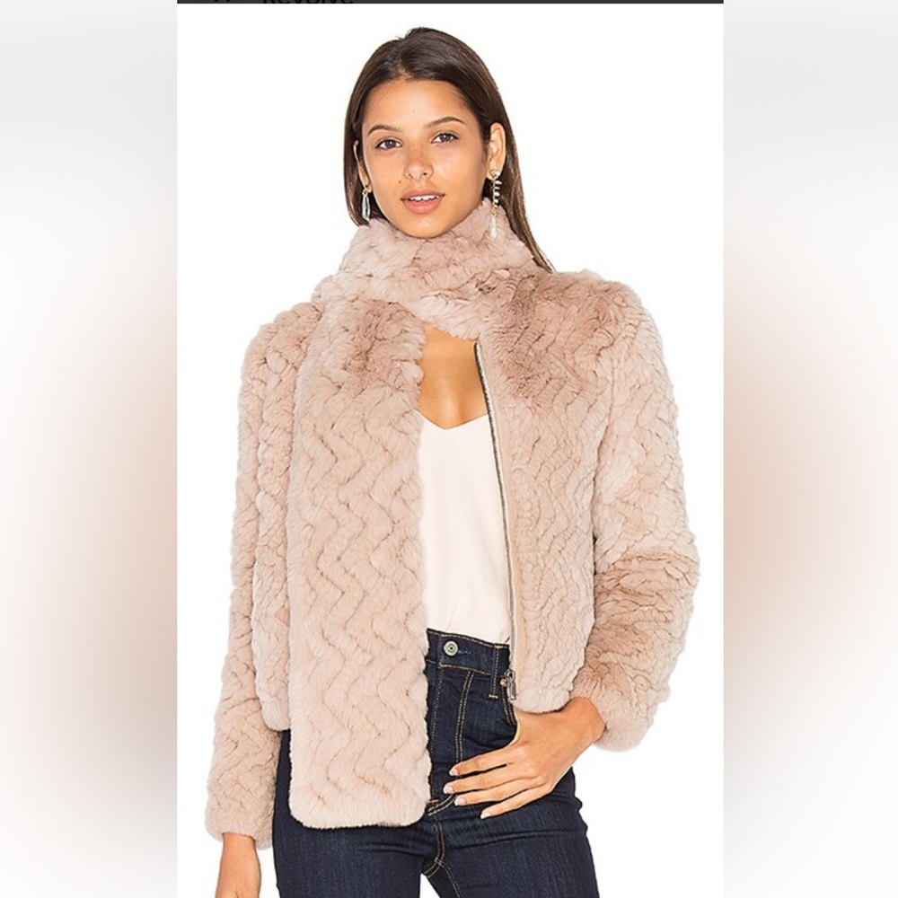 Joie rabbit fur sela Faux Fur Scarf Jacket in mushroom sold out so soft size m